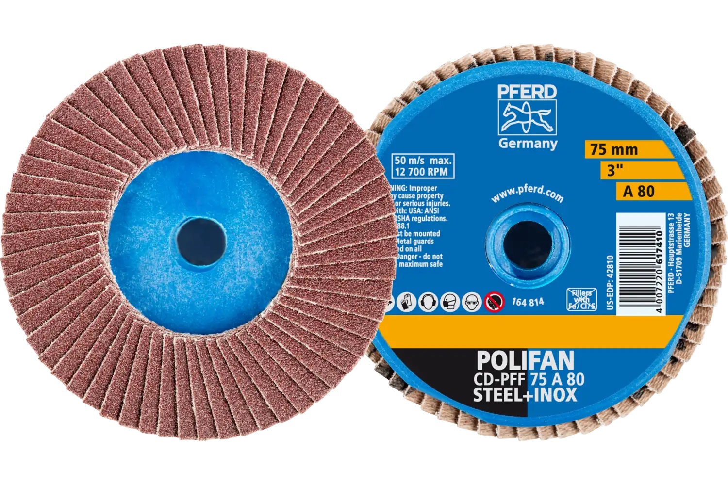 Picture of Pferd Mini Flap Disc, 3" Dia, Type CD, 80 Grit, Flat, Aluminum oxide